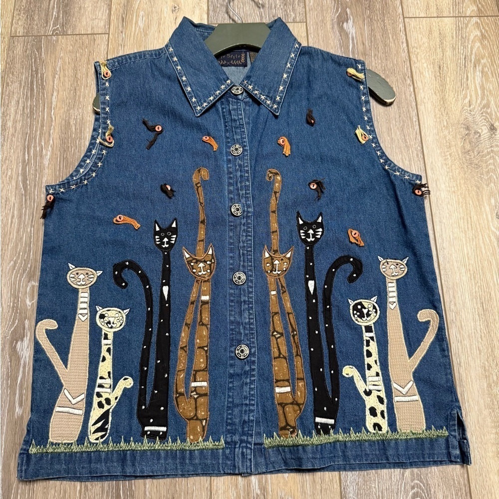 #9) Denim Cat Embroidered Vest